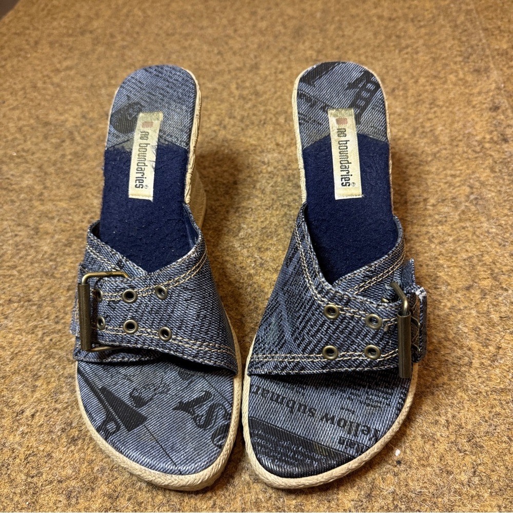 No Boundaries Platform Sandals Denim Upper Wedge Heel Size 10